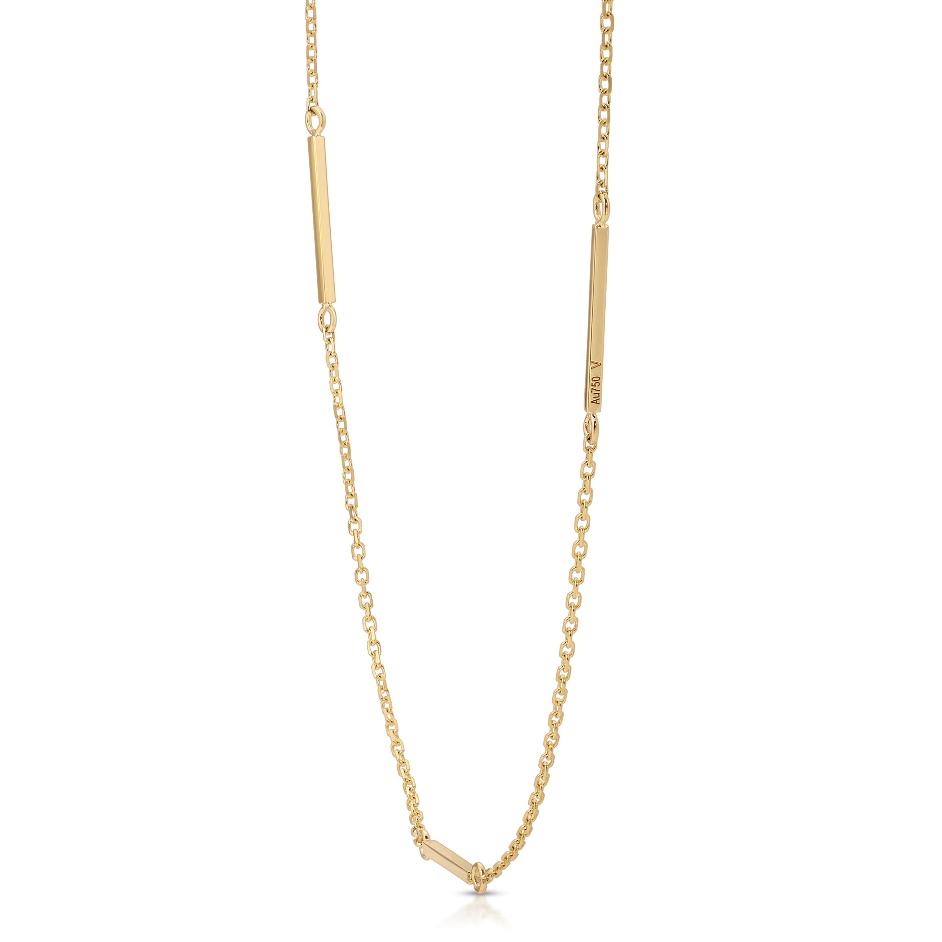 Gold necklace on a white background