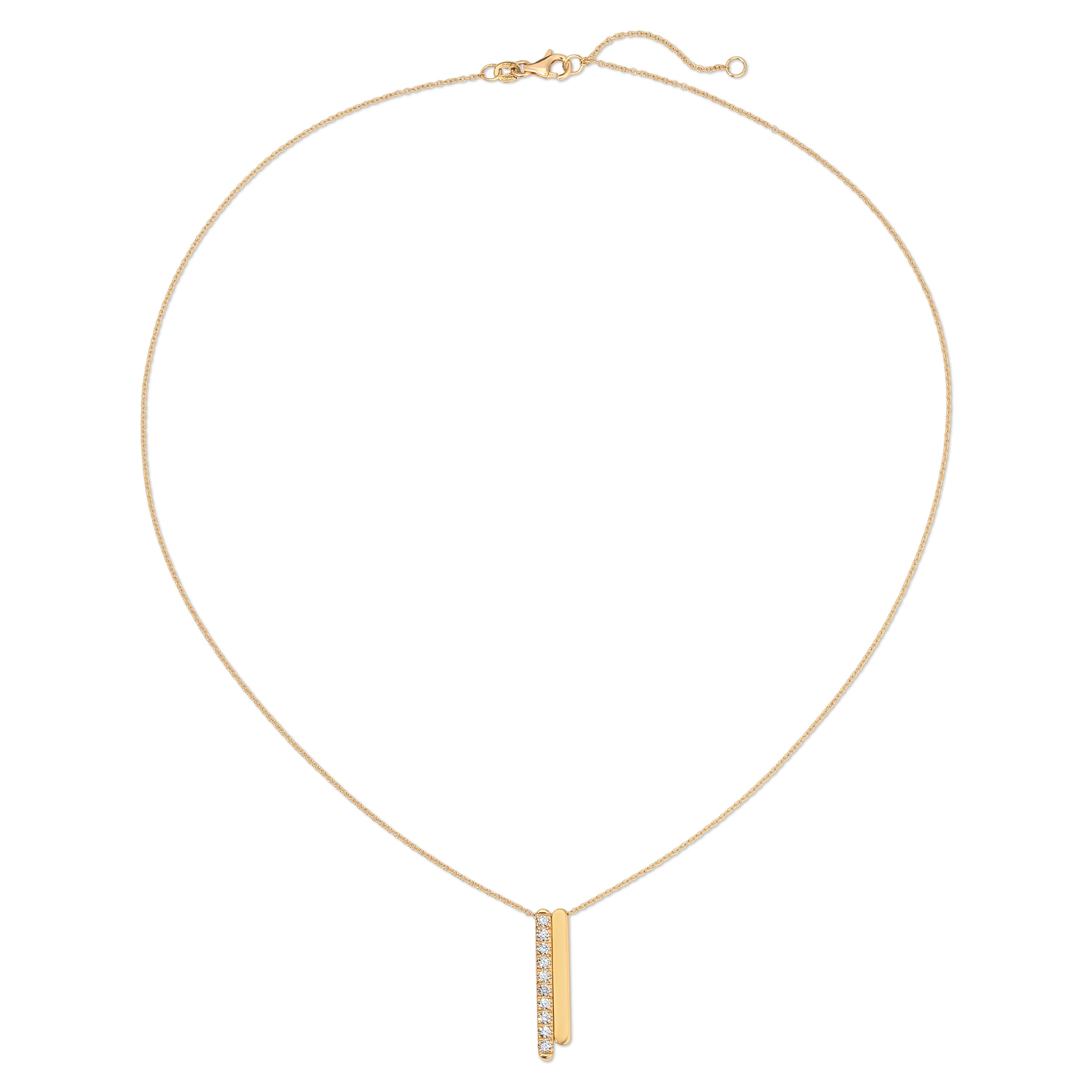Gold necklace with a small pendant on a white background
