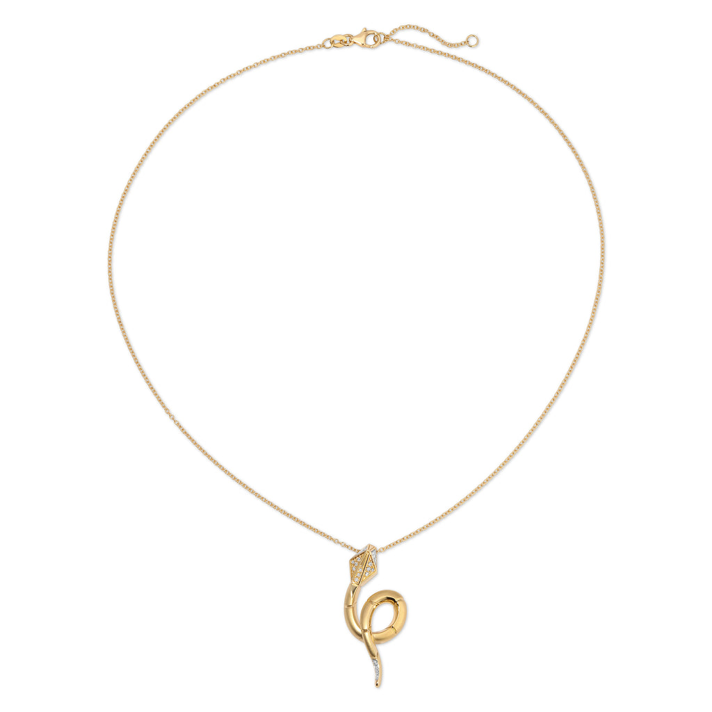 Gold necklace with a unique pendant on a white background