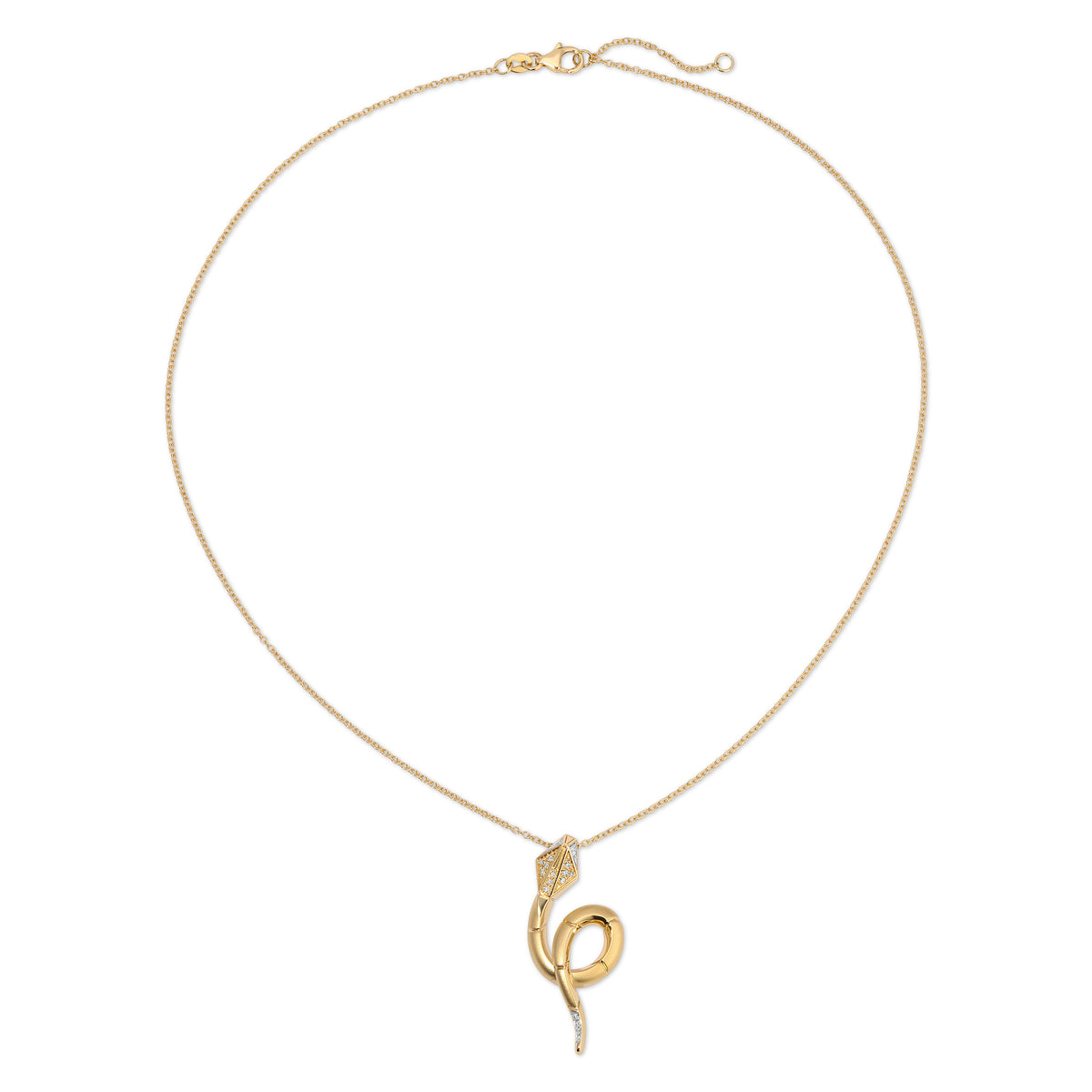 Gold necklace with a unique pendant on a white background