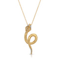 Gold necklace with a unique pendant design on a white background