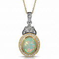 Opal pendant with gold and silver setting on a white background