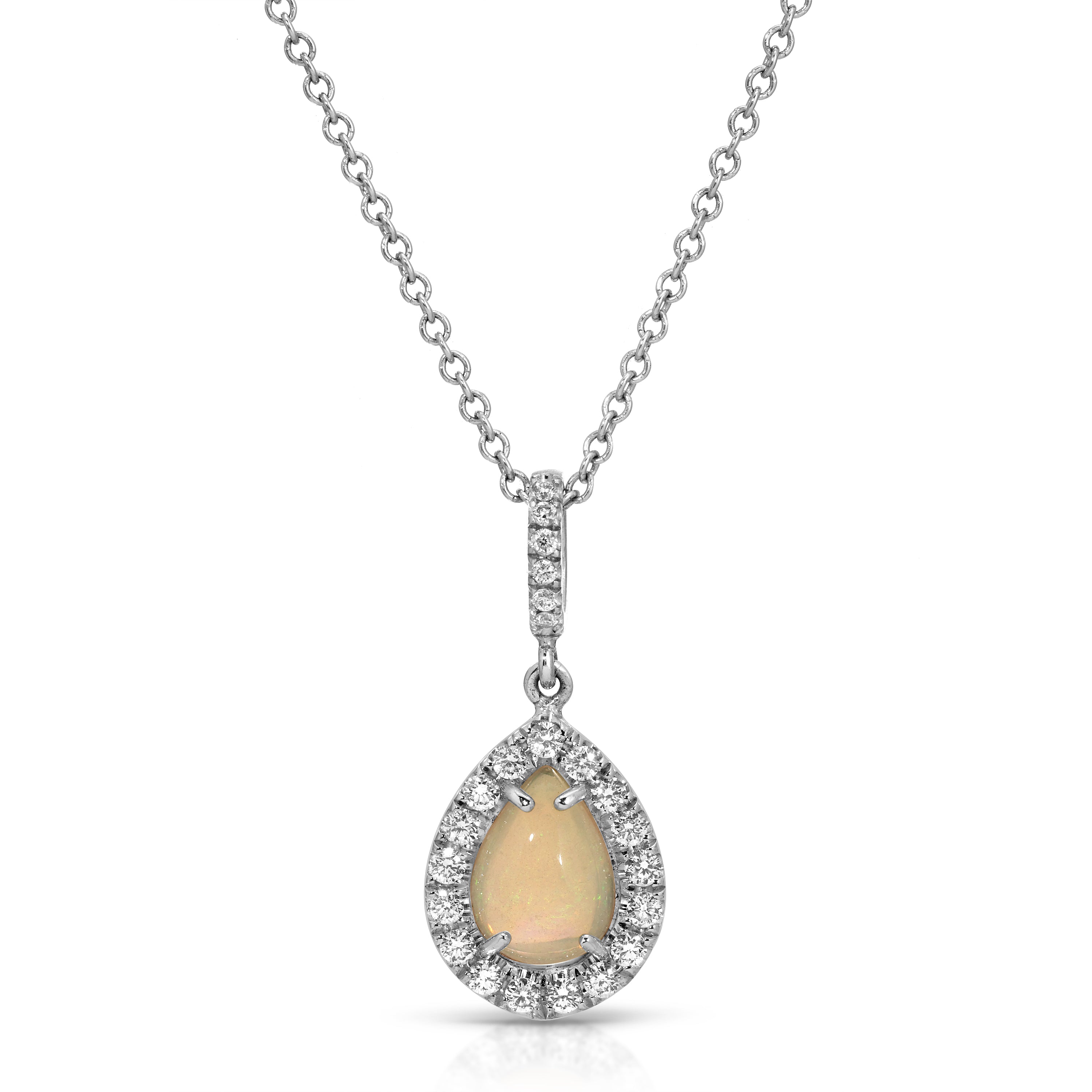 Necklace with a pendant featuring a yellow gemstone and diamond accents on a white background