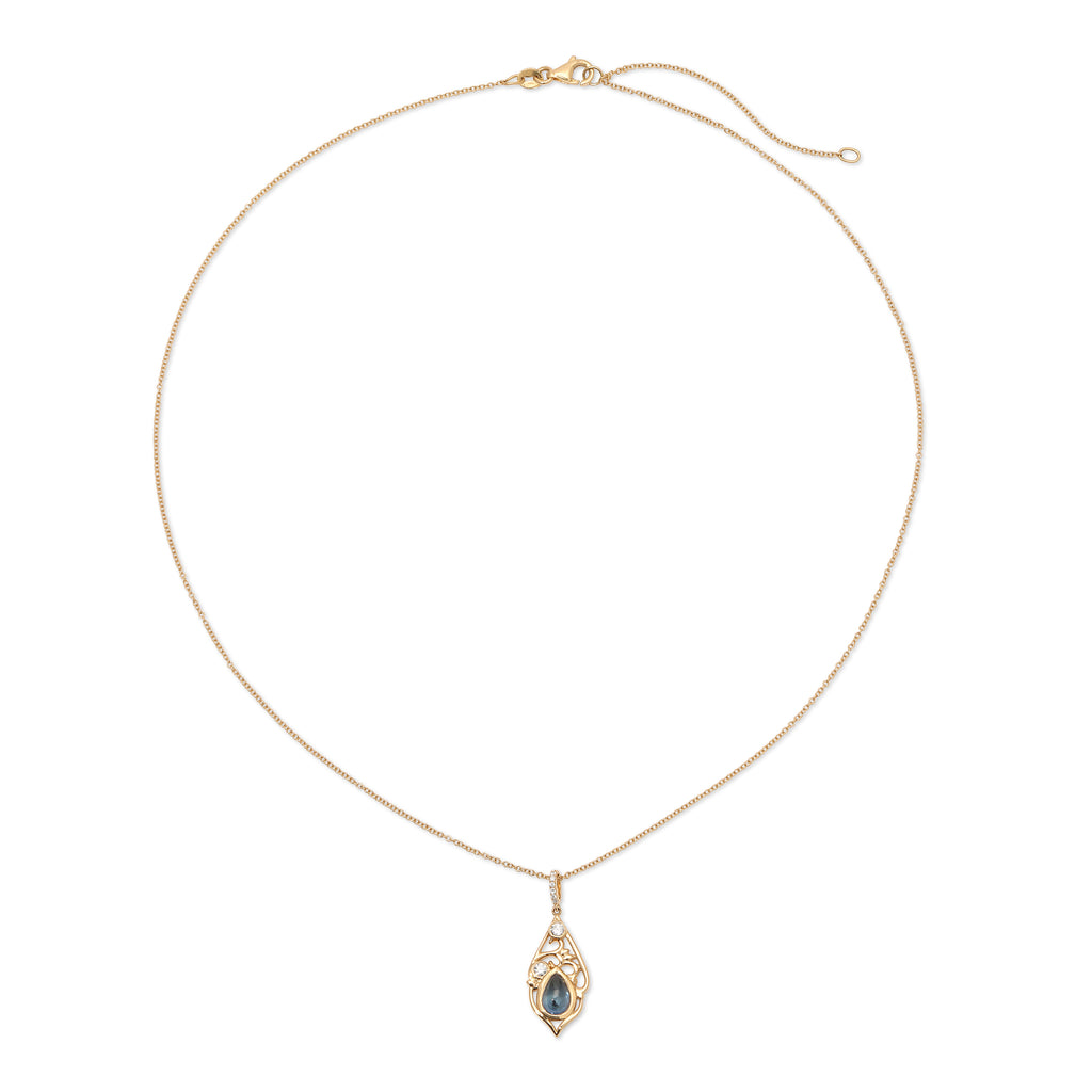 Gold necklace with a pendant on a white background