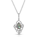 Silver pendant with a teardrop-shaped gemstone on a white background