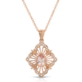 Rose gold necklace with a pendant on a white background