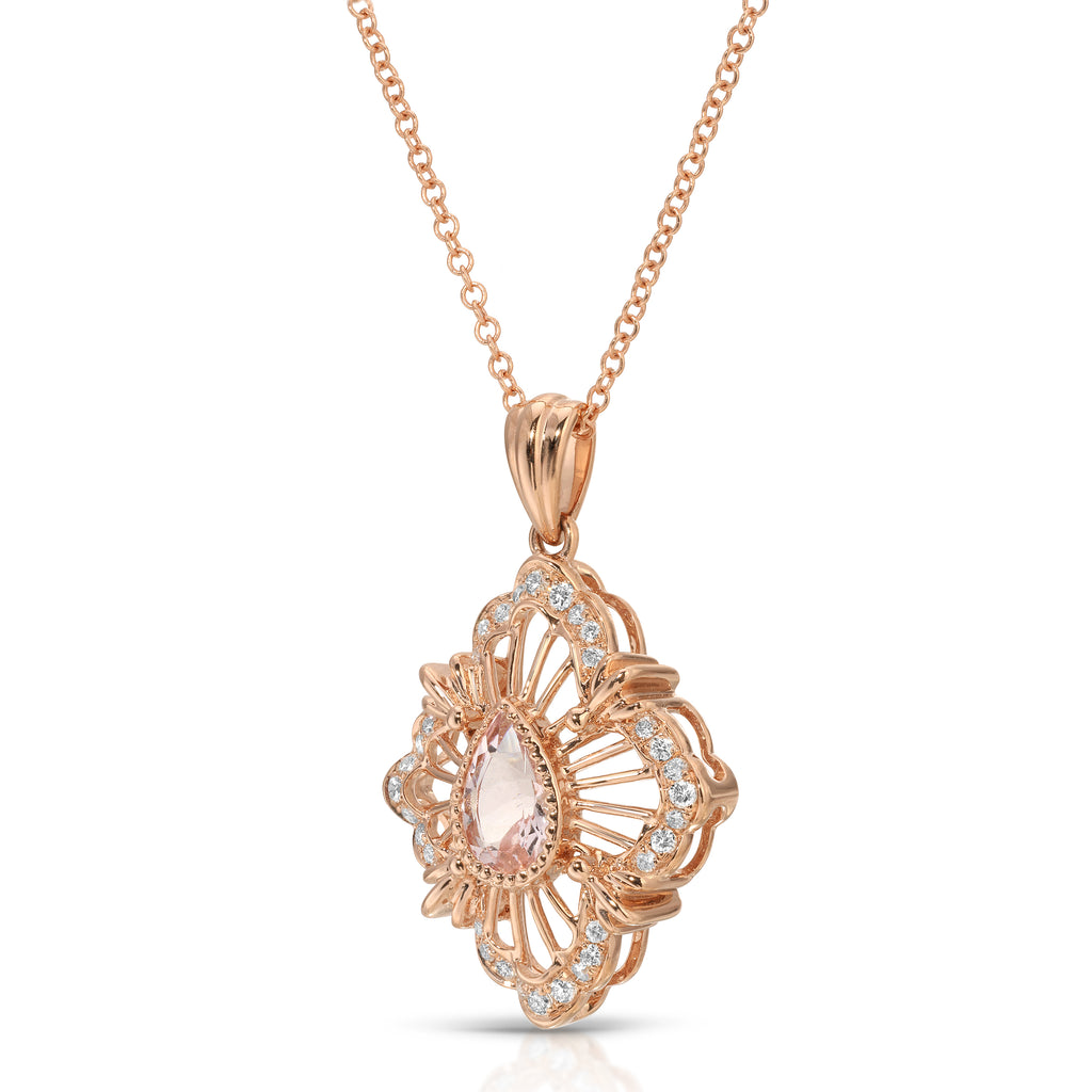 Rose gold necklace with a pendant on a white background