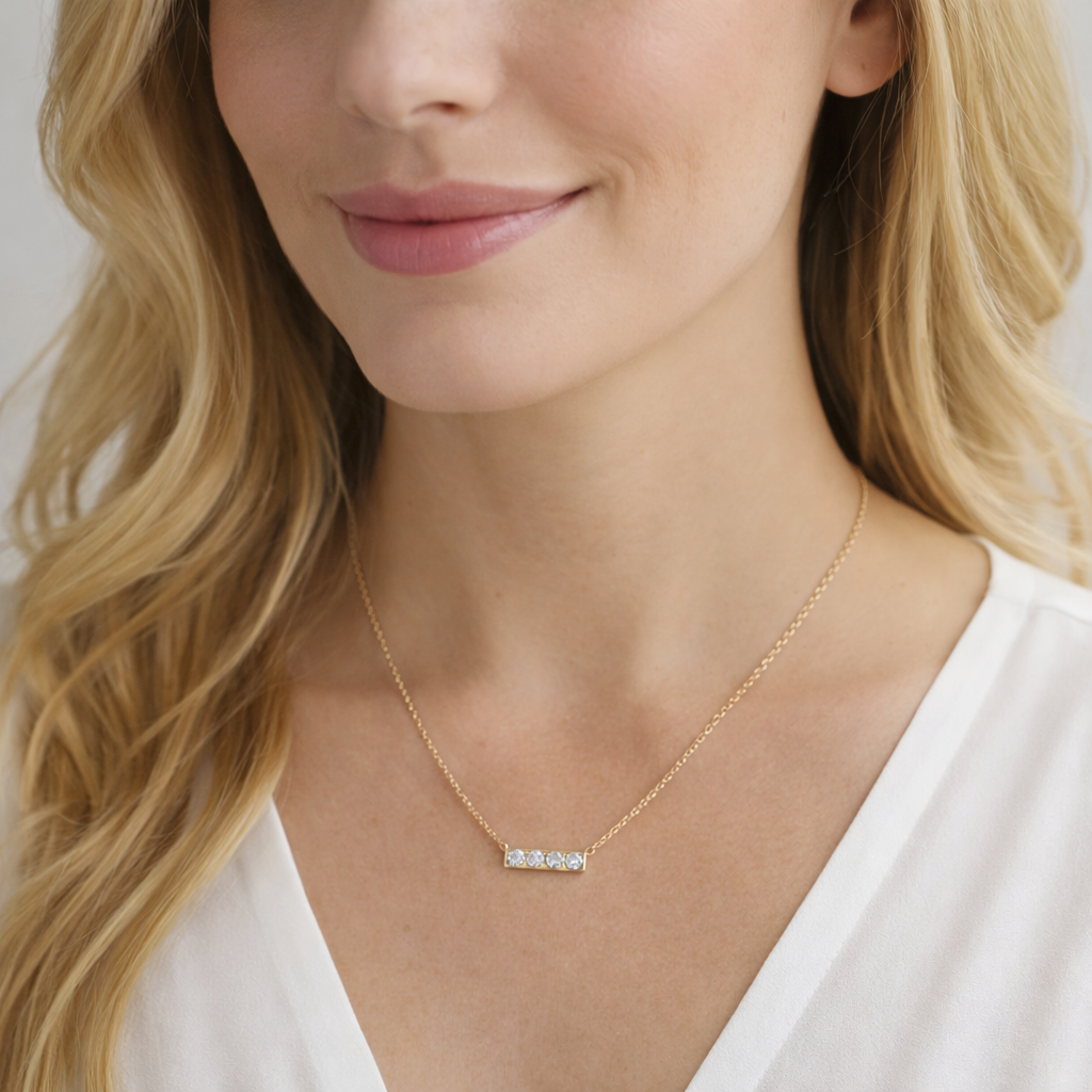 Diamond Micro Bar Solid 18K Gold - Vinabella 