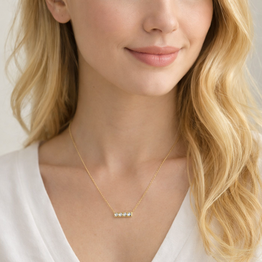 Diamond Micro Bar Solid 18K Gold - Vinabella 